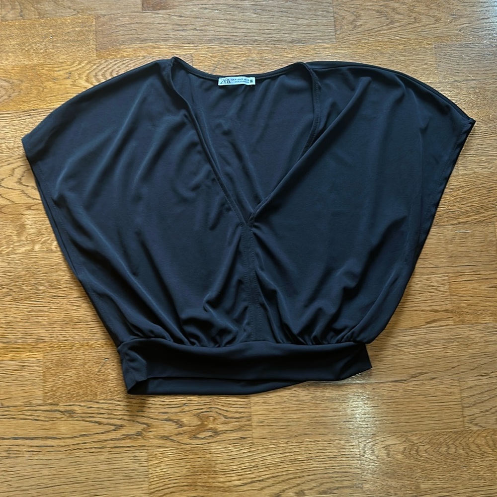 Zara top.  Size medium.  Black.  Deep V Cut and crop style.